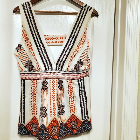 Venus ivory orange brown Sleeveless deep plunge Blouse M NWOT - Picture 2 of 6